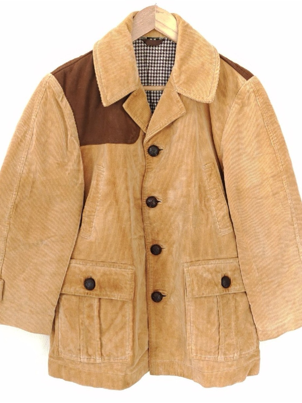 80s Men's Corduroy Field Jacket in Tan with Brown Accents 100% cotton